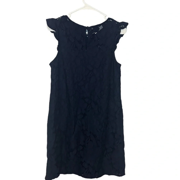Monteau dress lace overlay flutter sleeve navy blue women’s size medium - Picture 3 of 10